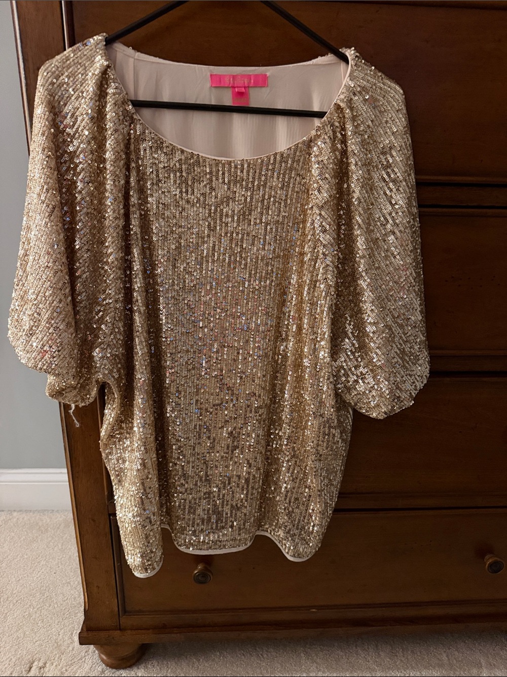 Lilly Pulitzer Gold Sequin Scoop Neck Blouse